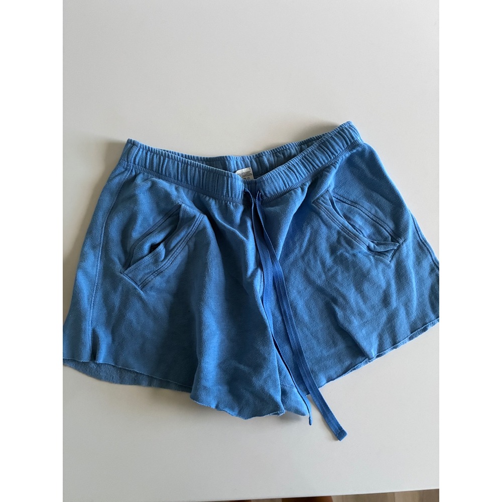 Y2K Pink Victoria's Secret Blue Fleece Lounge Shorts Logo Raw Hem Small